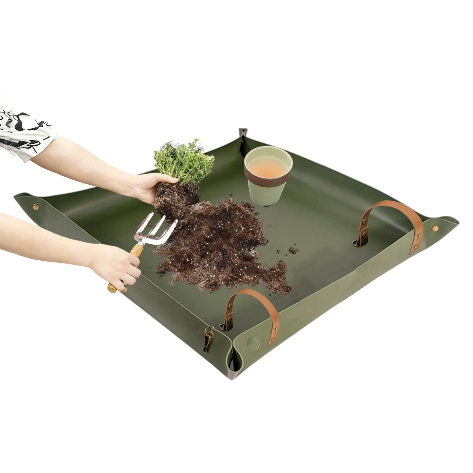 Repotting Mat - แผ่นรองปลูกต้นไม้แบบพับได้ กันน้ำ หนัง PU สองด้าน สำหรับเปลี่ยนดิน