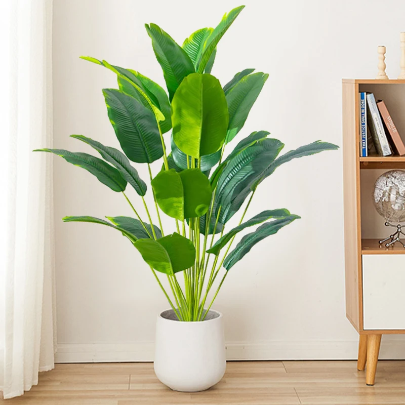 Fiddle Leaf Fig - ต้นไม้ประดิษฐ์ 1 ชิ้น ต้นปาล์มเขตร้อนขนาดใหญ่ ต้นกล้วยปลอม ใบไม้สัมผัสเหมือนจริง