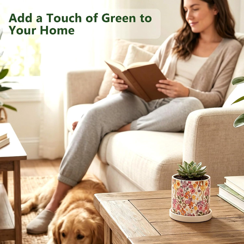 กระถางเซรามิกลายดอกไม้ 3 ชิ้น  - Snake Plant Ceramic บทวิจารณ์และราคา